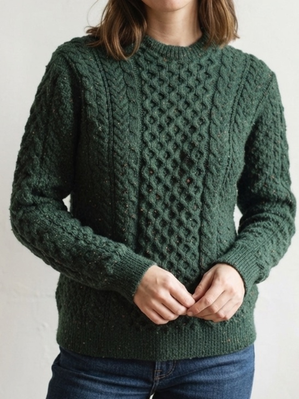Connemara Knitwear Sz XL Green Pure New Wool Cable Knit Ireland Sweater